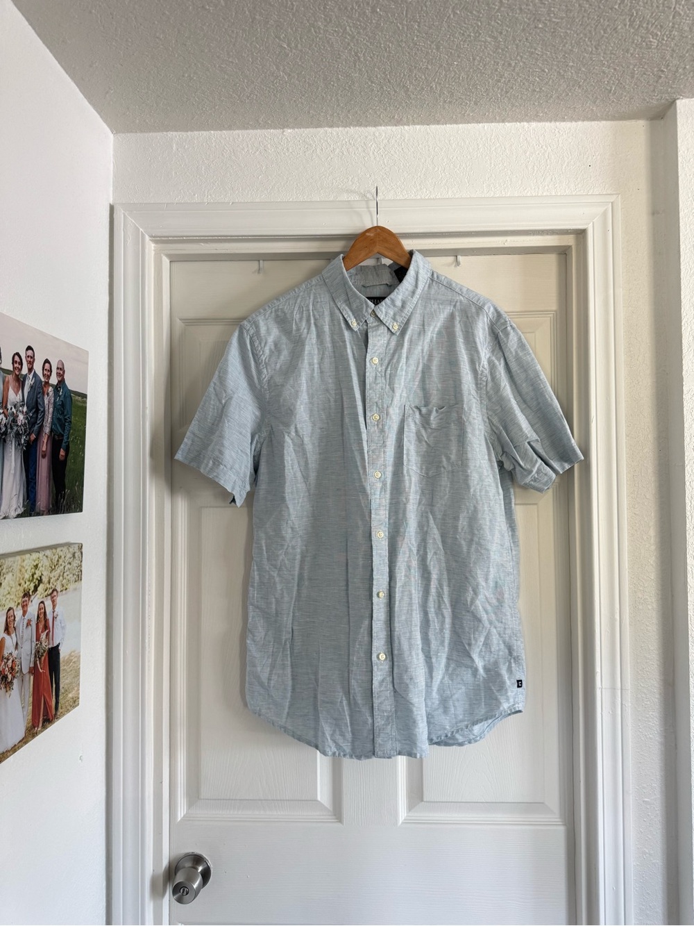 Chaps Linen-Cotton Button-Up Shirt — Light Gray